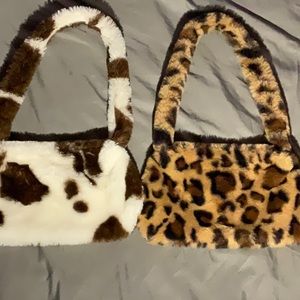 Fuzzy cow+ leopard baguette purse bundle 💕